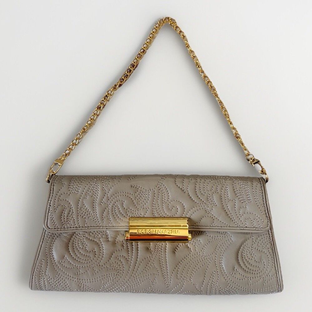 Vintage bcbgmaxazria Gold Push Lock Clutch Purse Tan Shoulder Bag Y2K Club Party